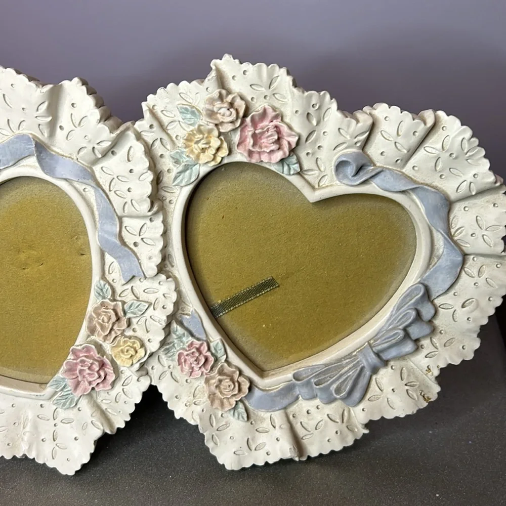 Figi Graphics Rose Romance double heart picture frame lace, ribbon and roses